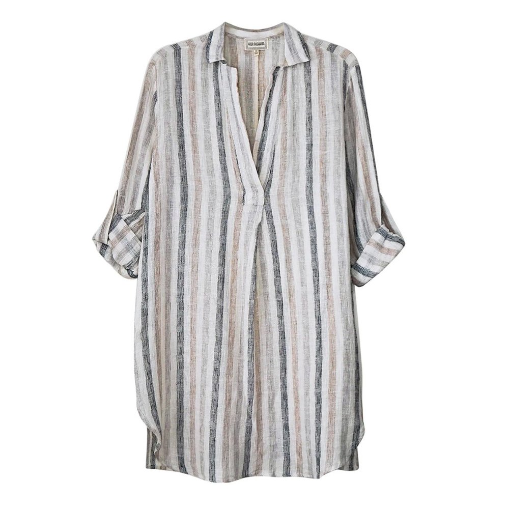 Sheer Stripe Tunic Top, Smoke
